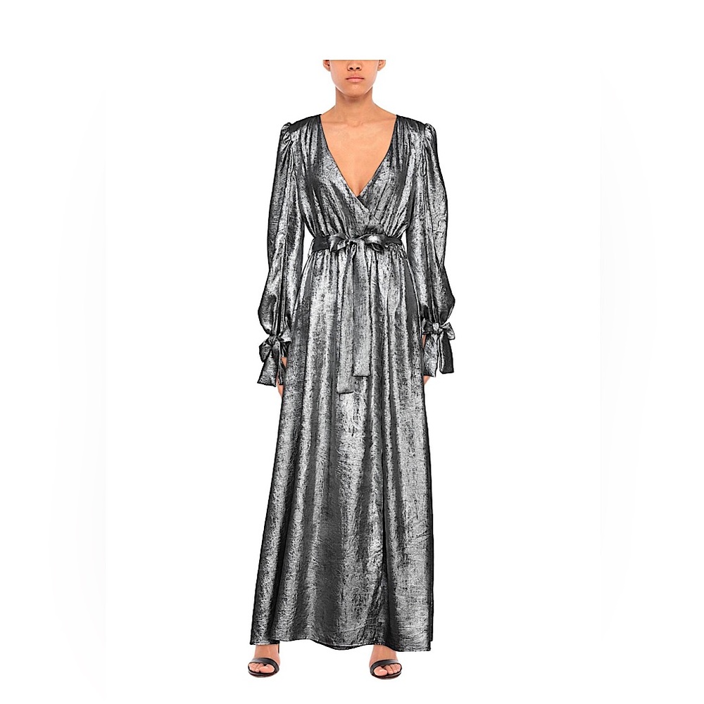 Laminated effect long dress, belt, no pockets